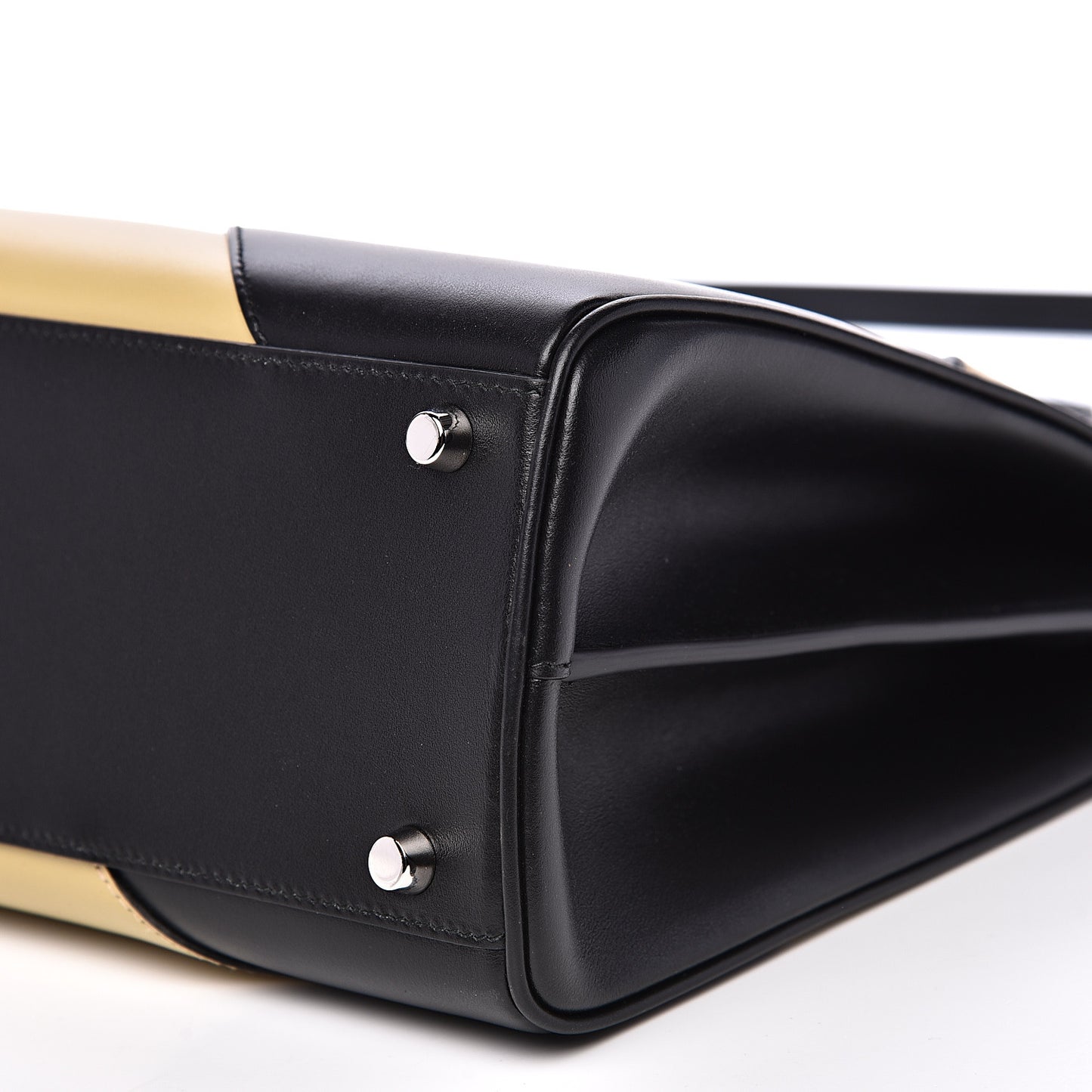 Smooth Calfskin Diagonal Striped Medium Zumi Top Handle Bag Black Beige