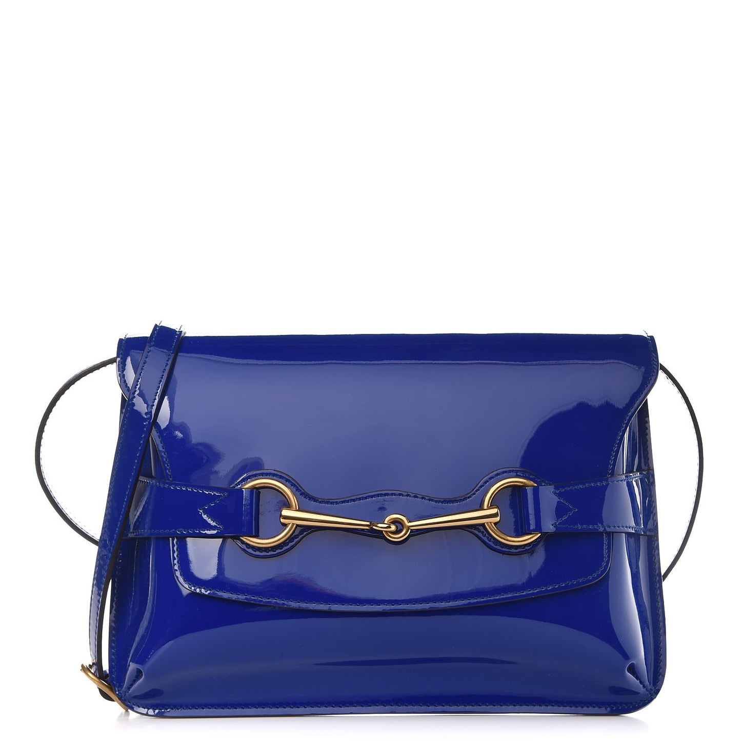 Patent Large Bright Bit Shoulder Bag Deep Zaffiro