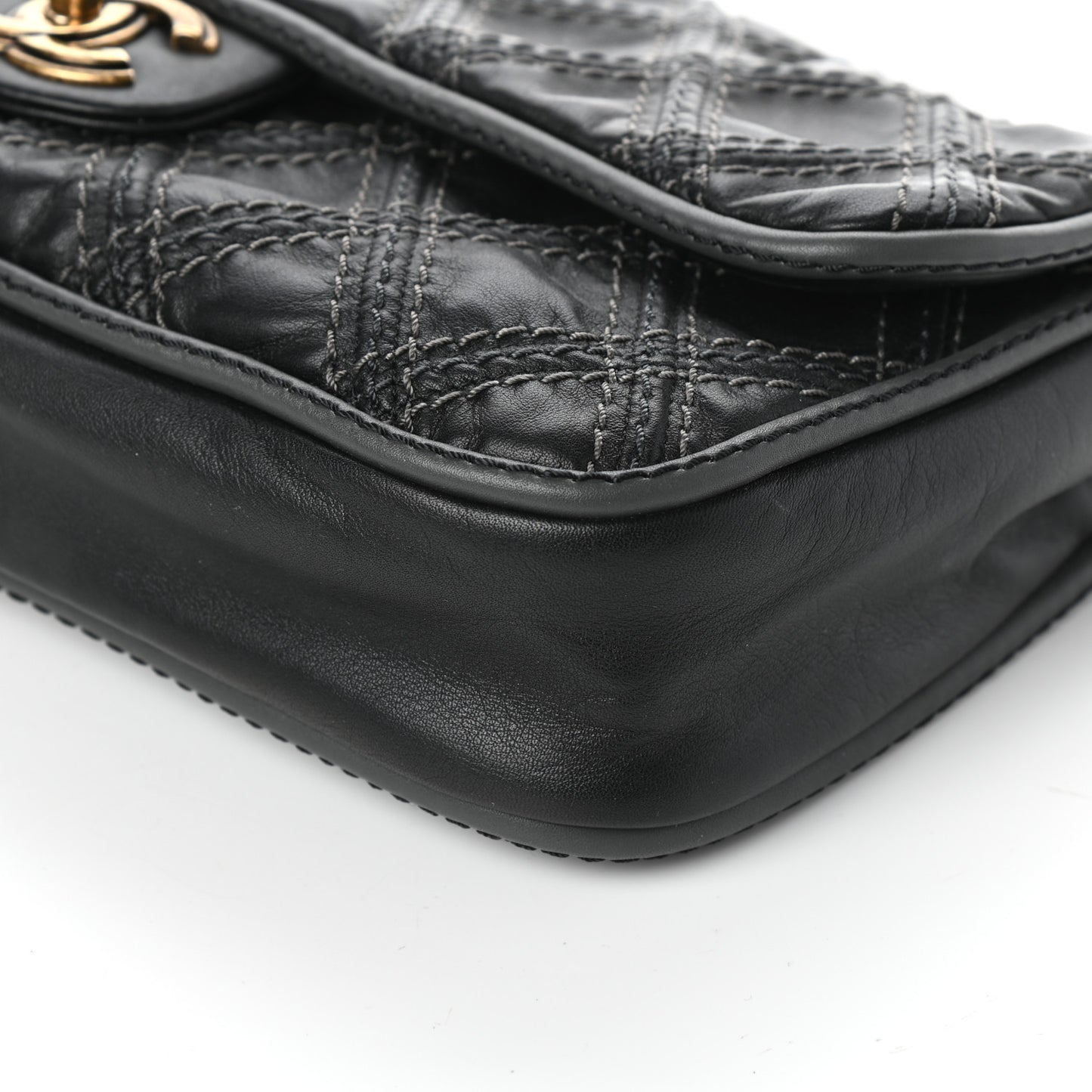 Calfskin Stitch Triptych Flap Black