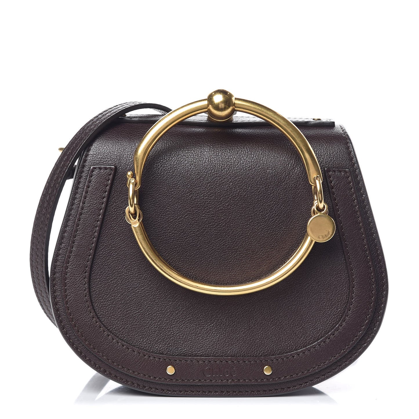Calfskin Suede Small Nile Bracelet Bag Carbon Brown