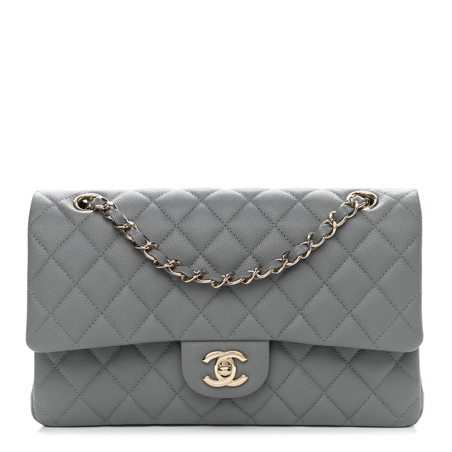 Caviar Quilted Medium Double Flap Grey