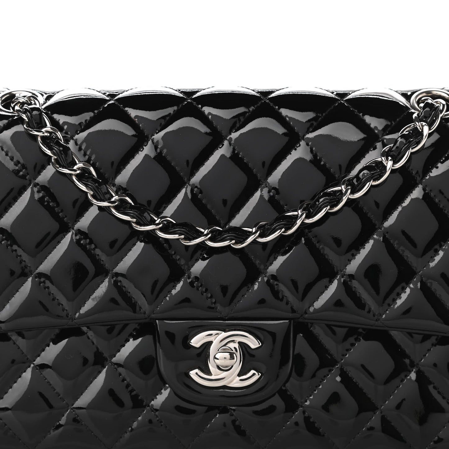 Patent Quilted Medium Double Flap Black