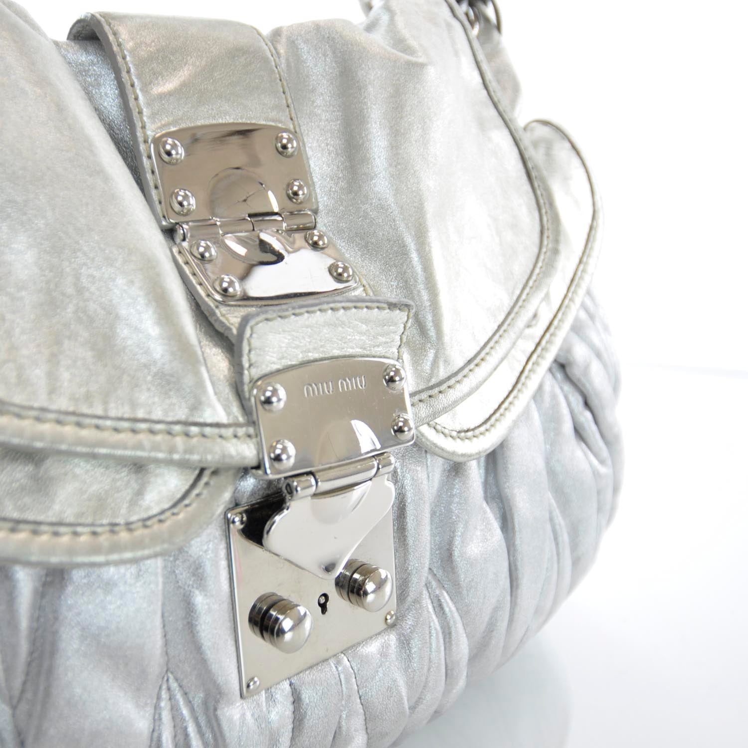 Miu Miu Leather Matelasse Coffer Silver 5 of 7