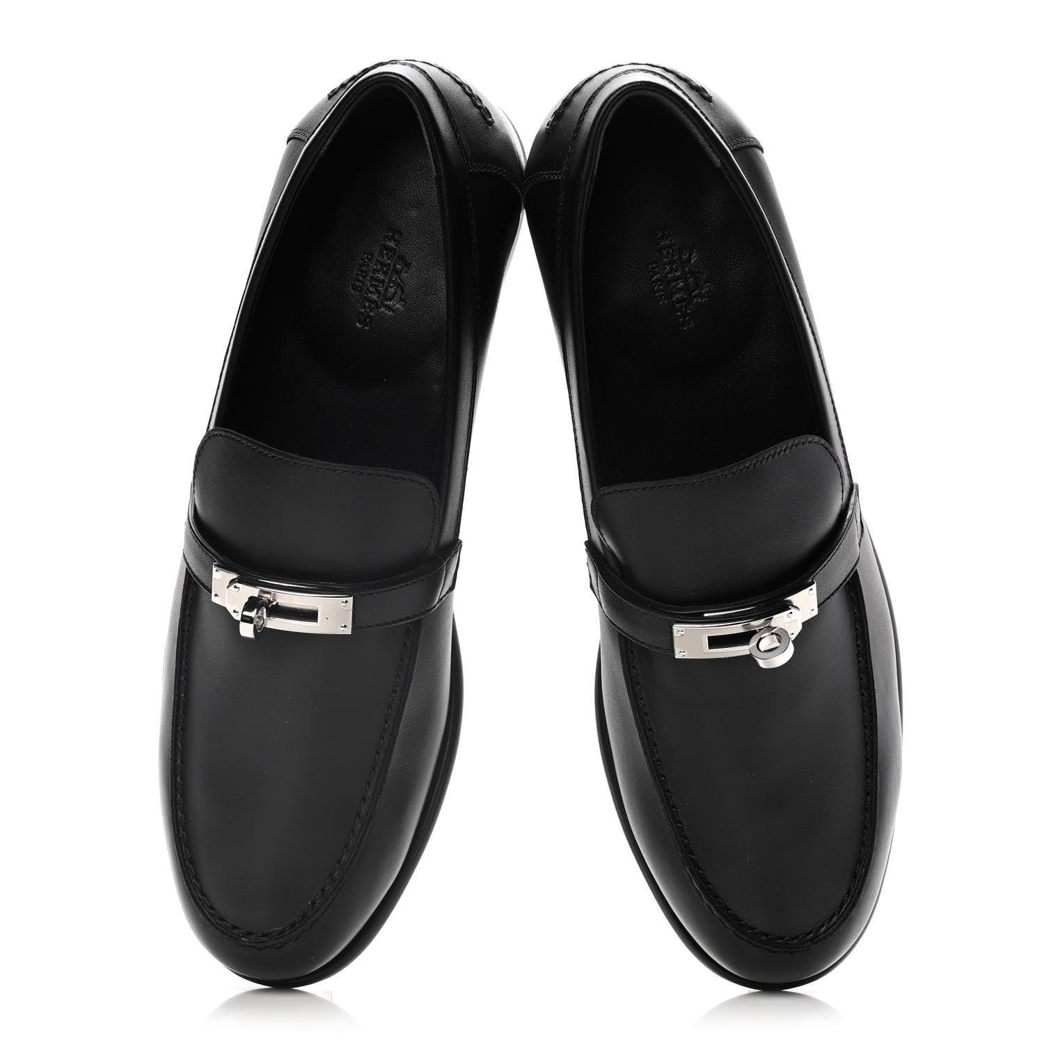 Hermes Calfskin Womens Destin Loafers 39.5 Black 5 of 10