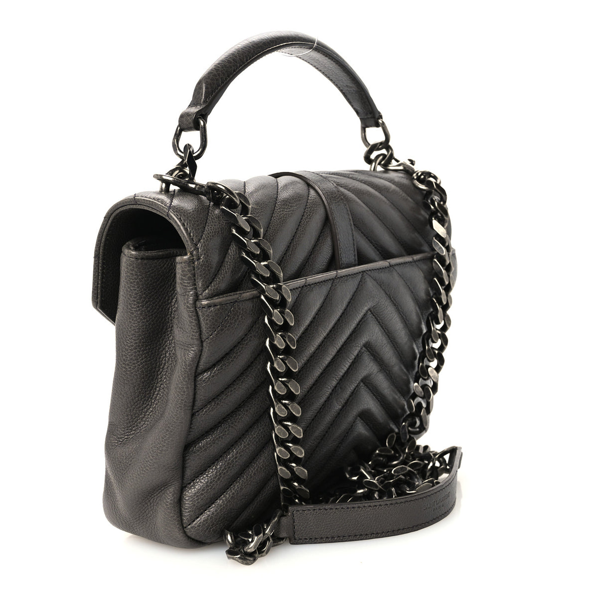 Saint Laurent Grained Calfskin Matelasse Chevron Monogram Medium College Bag Grey 3 of 12