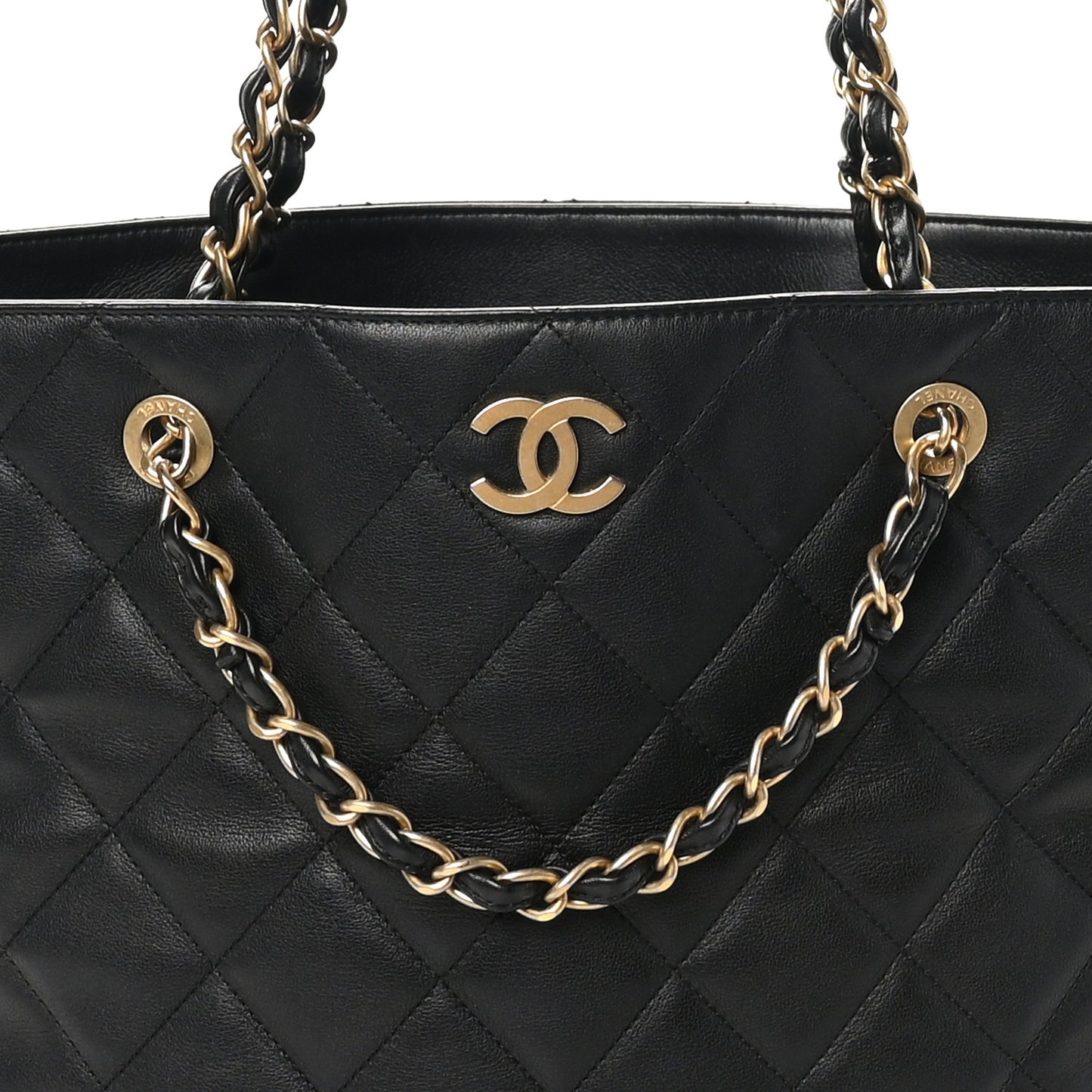 Lambskin Quilted Shopping Tote Black