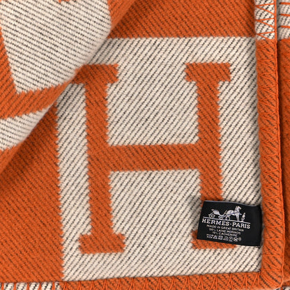 Hermes Wool Cashmere Signature Classic Avalon Blanket Ecru Potiron 3 of 3