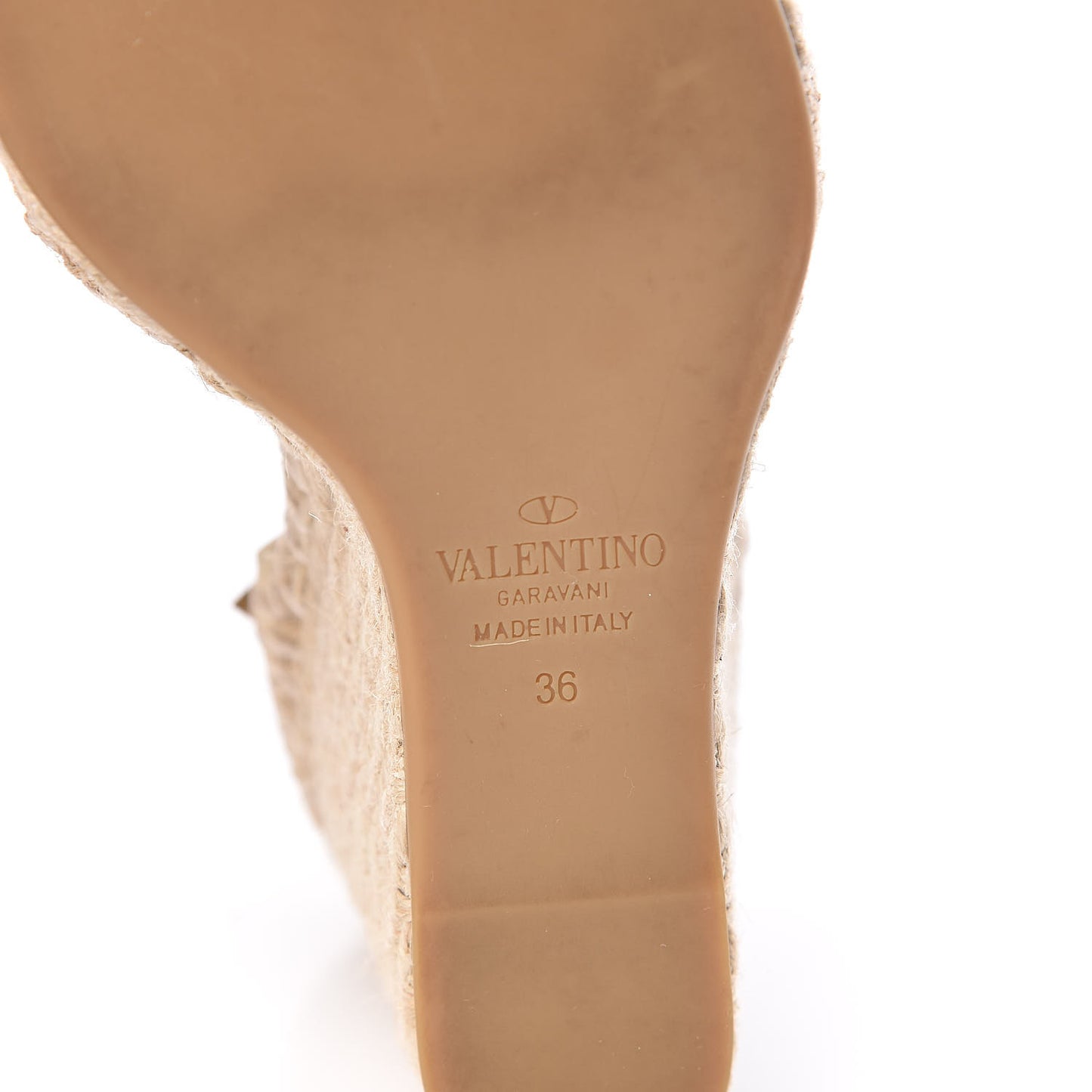 Grained Calfskin Rockstud Ankle Strap Espadrille 15/105mm Wedge Sandals 36 Light Ivory Natural