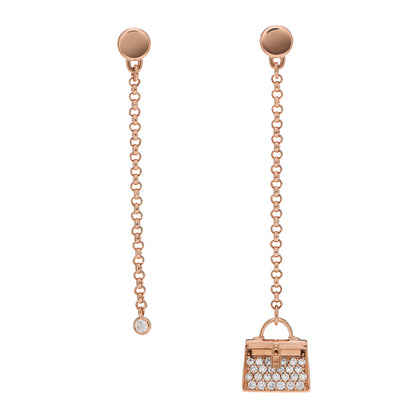 Hermes 18K Rose Gold Diamond Kelly Amulette Drop Earrings 1 of 5