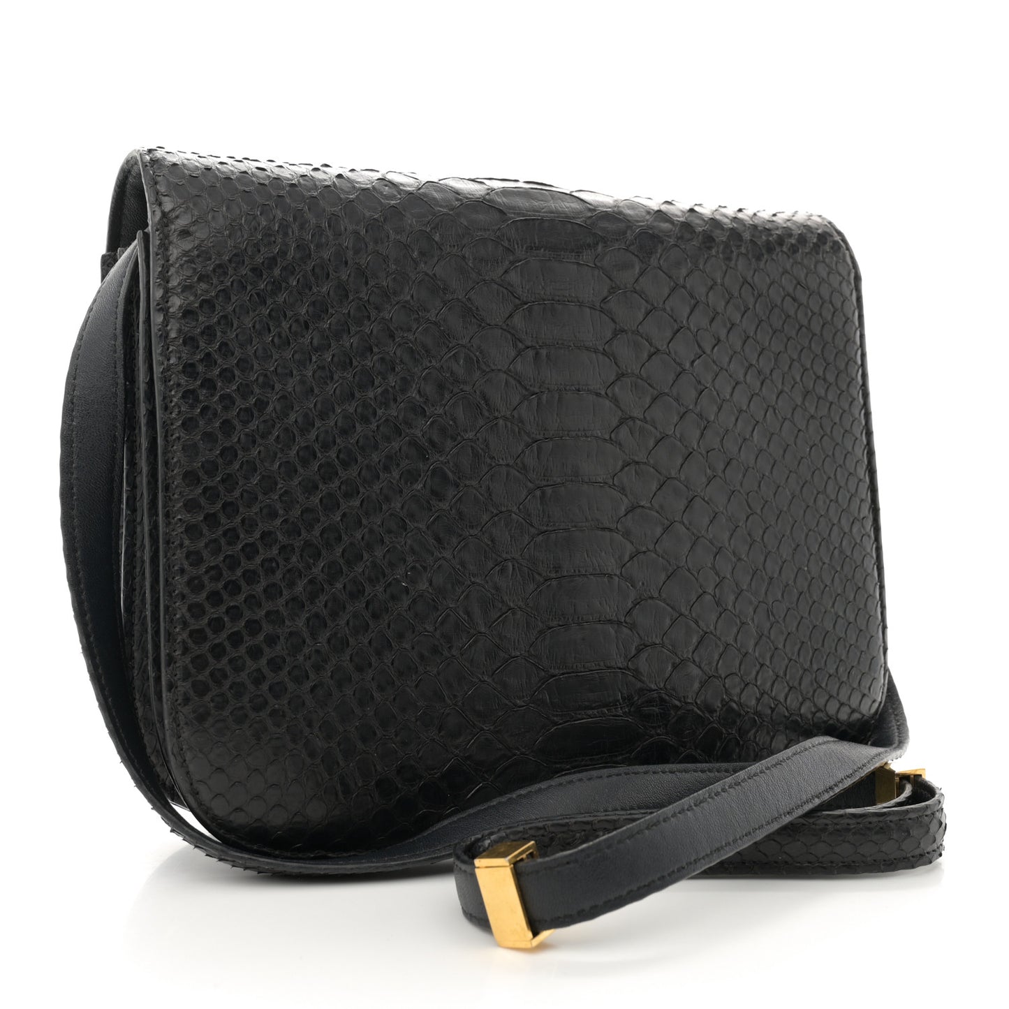 Snakeskin Medium Classic Box Flap Bag Black