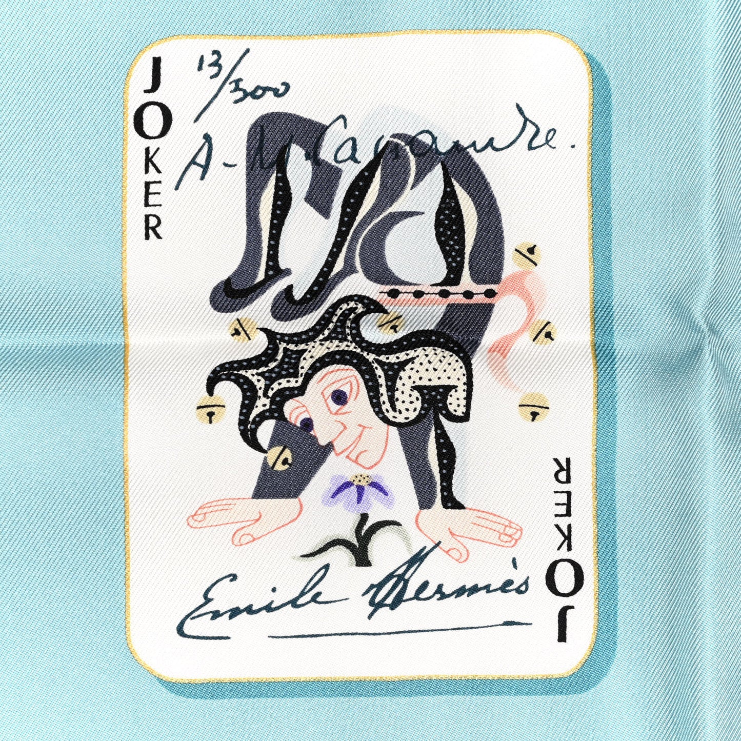 Silk Jeu de Cartes Scarf 90 Bleu Glacier Rouge Black