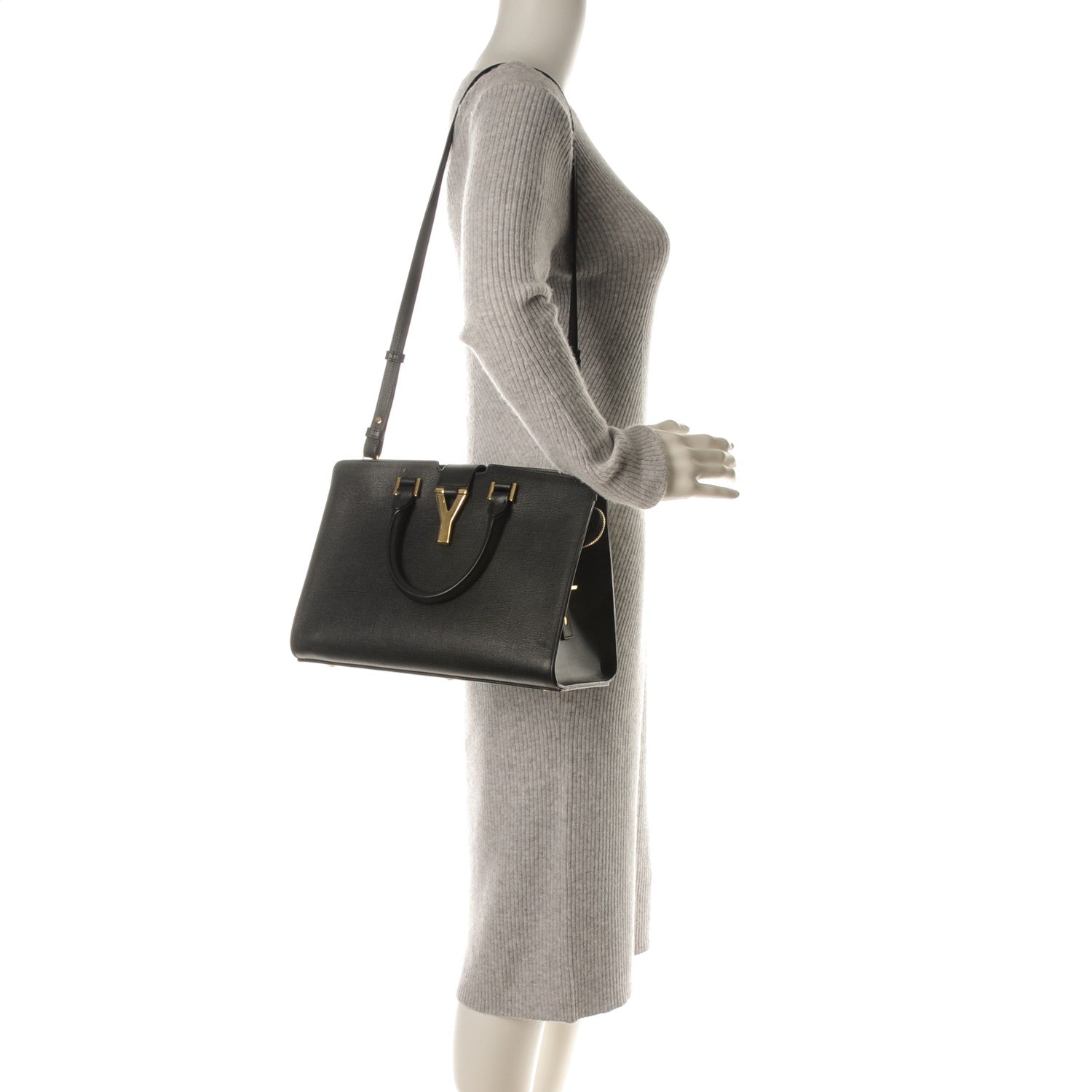 Saint Laurent Tweed Calfskin Classic Small Cabas Y Bag Black 2 of 9