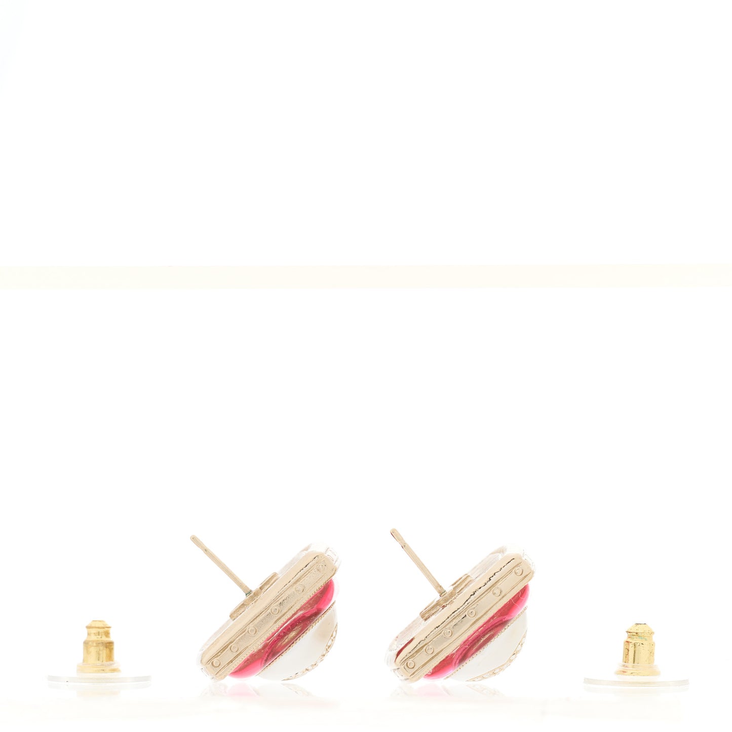 Metal Glass Pearl Strass CC Earrings Pink Gold