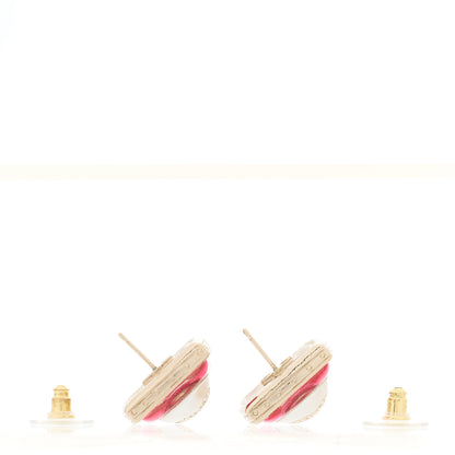 Chanel Metal Glass Pearl Strass CC Earrings Pink Gold 3 of 3