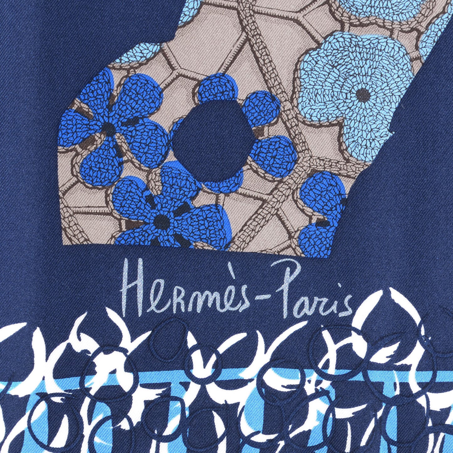 Silk La Maizeon Des Oiseaux Parleurs Scarf 90 Marine Canard Beige