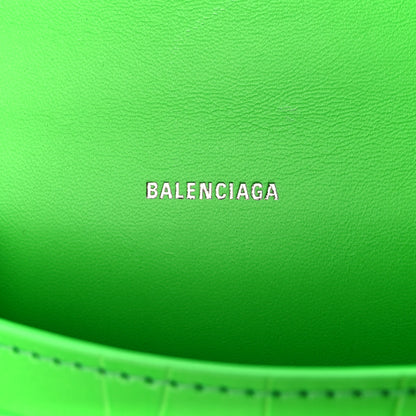 Balenciaga Shiny Calfskin Strass Crocodile Embossed Hourglass Top Handle Bag XS Fluo Green 6 of 10