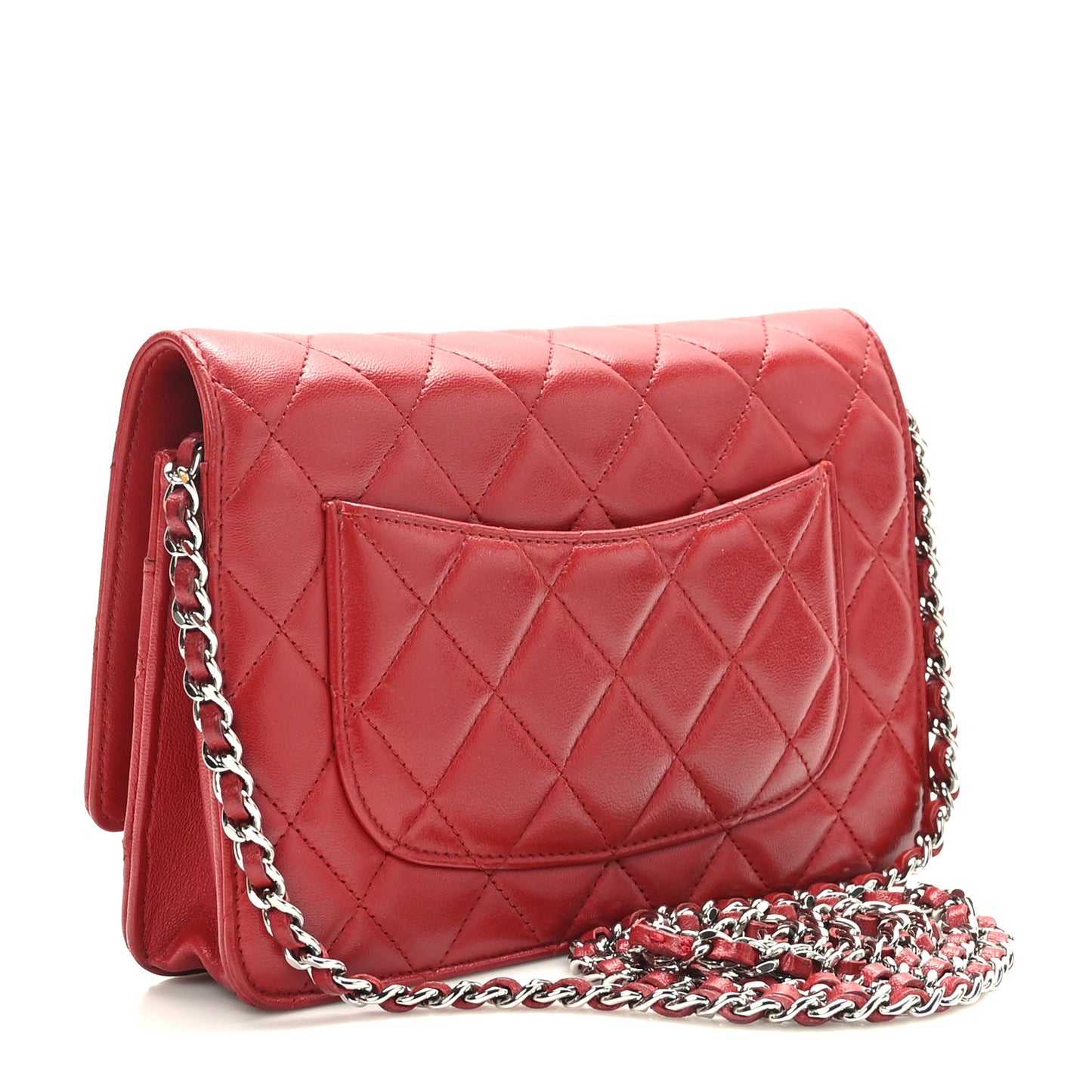 Lambskin Quilted Wallet On Chain WOC Red