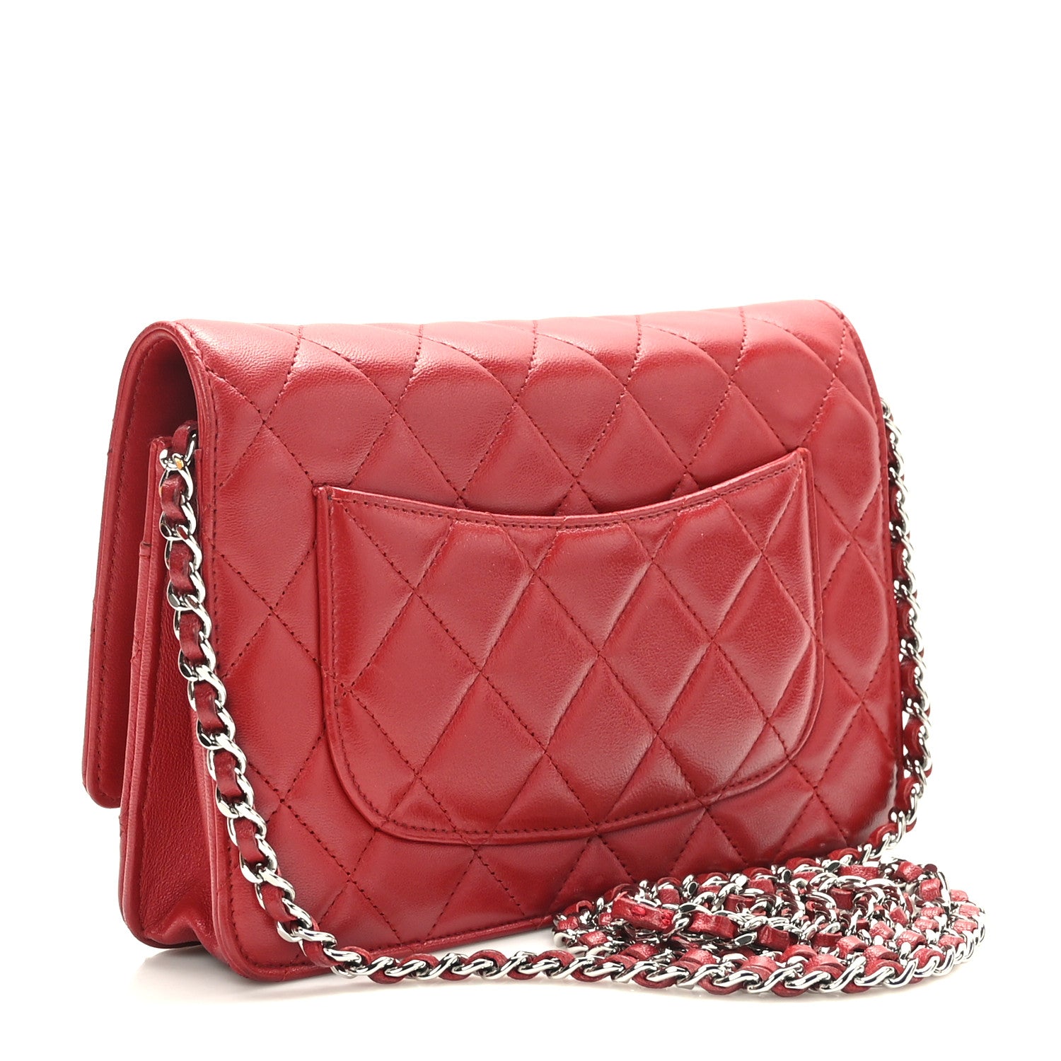 Chanel Lambskin Quilted Wallet On Chain WOC Red 3 of 11