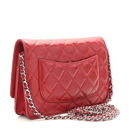 Chanel Lambskin Quilted Wallet On Chain WOC Red 3 of 11