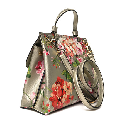 Gucci Metallic Shangai Calfskin Blooms Print Small Bamboo Daily Top Handle Bag Gold Multicolor 3 of 9