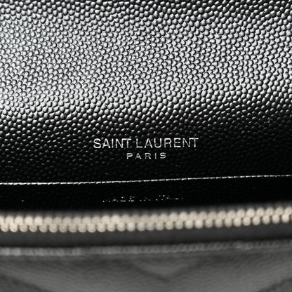 Saint Laurent Grain De Poudre Matelasse Chevron Monogram Envelope Chain Wallet Black 6 of 9