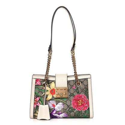 Gucci GG Supreme Monogram Flora Textured Calfskin Small Padlock Tote Beige Ebony Multicolor Mystic White 1 of 11
