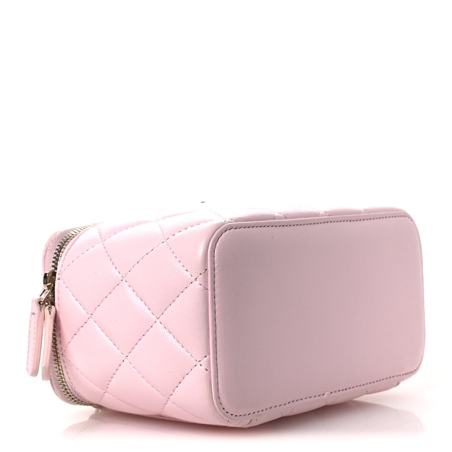 Lambskin Quilted Small Top Handle Vanity Case With Chain Light Pink