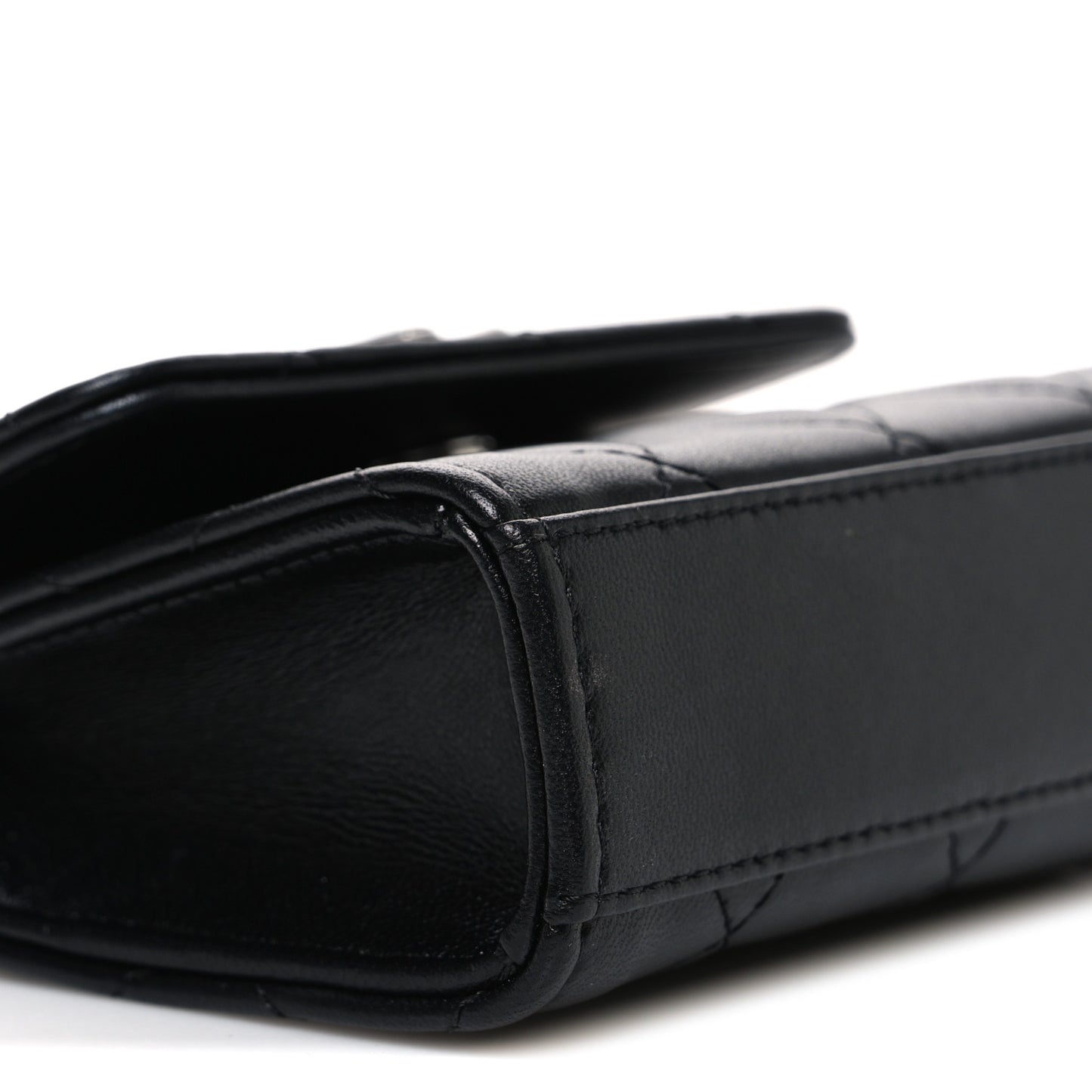 Lambskin Quilted Mini Metal Top Handle Flap Clutch With Chain  Black