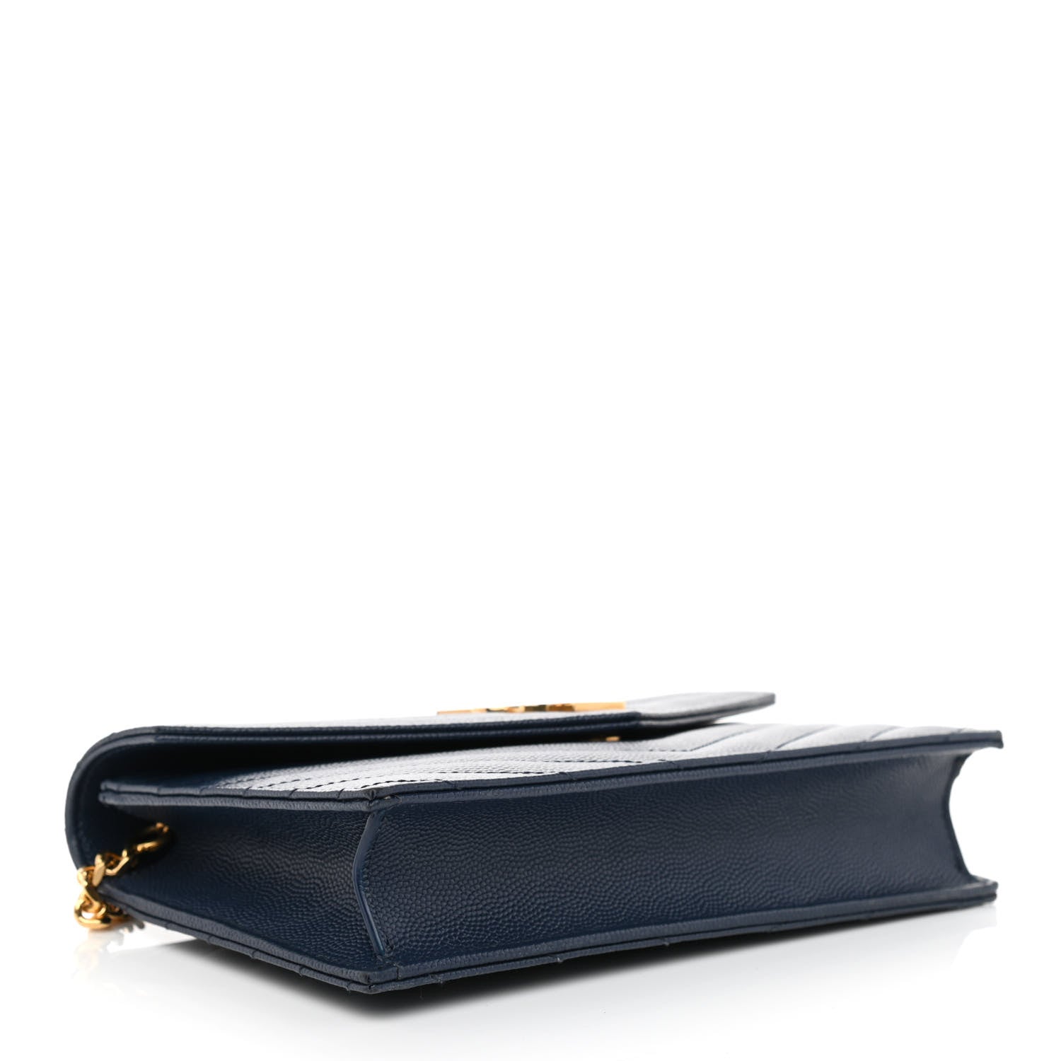 Saint Laurent Grain De Poudre Matelasse Chevron Monogram Envelope Chain Wallet Navy 3 of 7