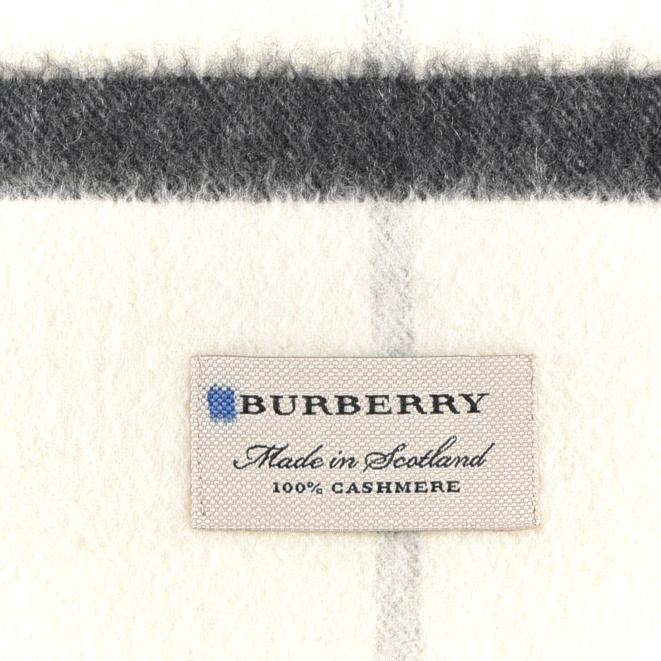 Burberry Cashmere Giant Check Icon Stripe Fringe Scarf Natural White 3 of 4
