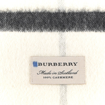 Burberry Cashmere Giant Check Icon Stripe Fringe Scarf Natural White 3 of 4