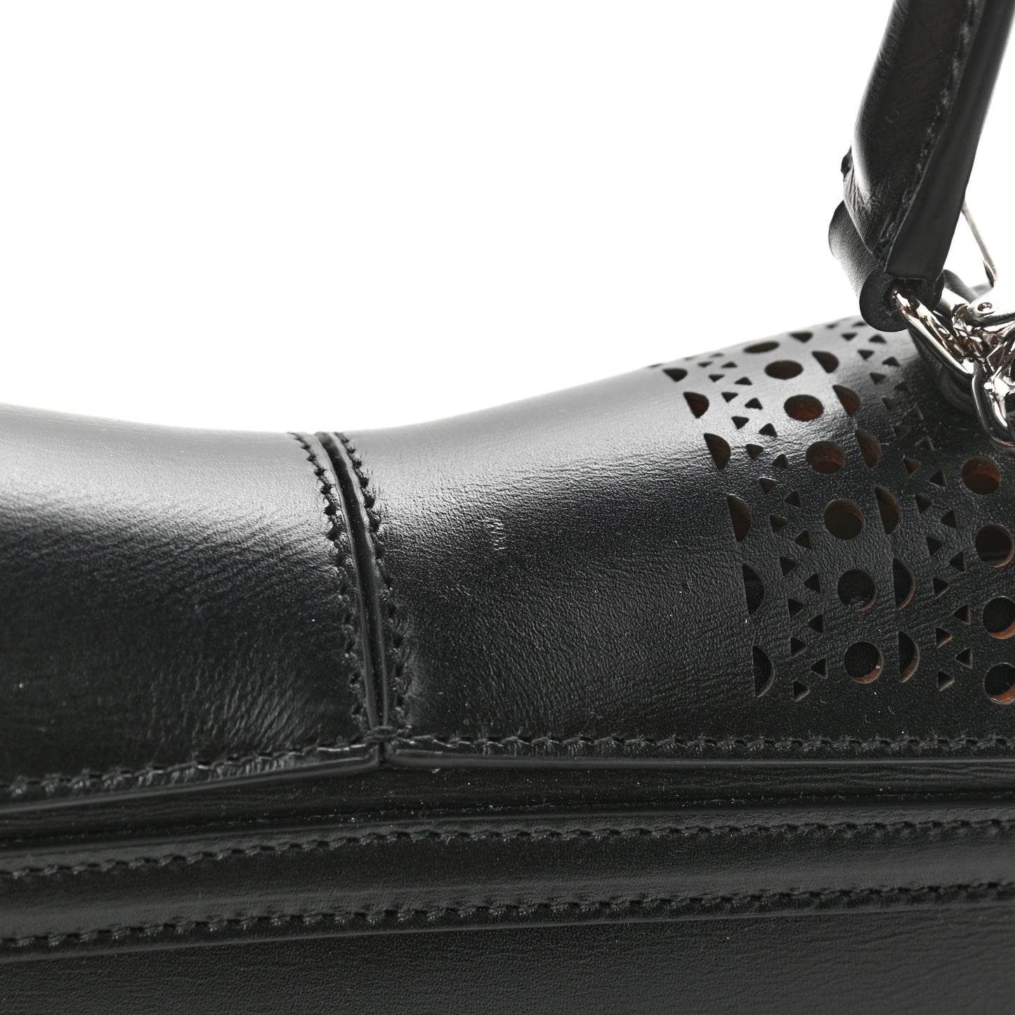 Calfskin Lux Laser Cut Mini Bellechasse 25 Top Handle Bag Black
