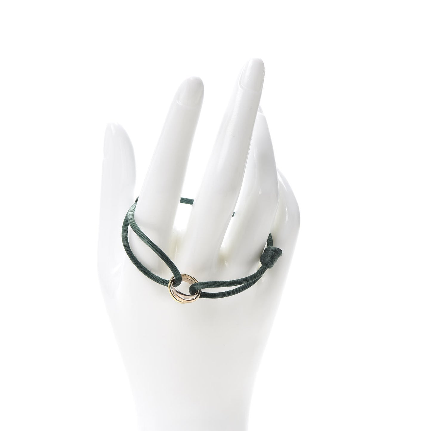 18K Pink Yellow White Gold Trinity Adjustable Cord Bracelet Green