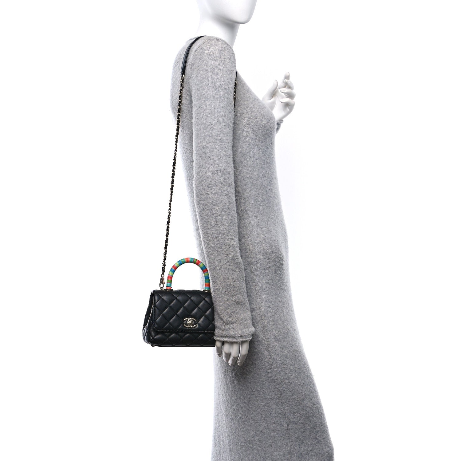 Chanel Goatskin Quilted Rainbow Extra Mini Coco Handle Flap Black 2 of 10