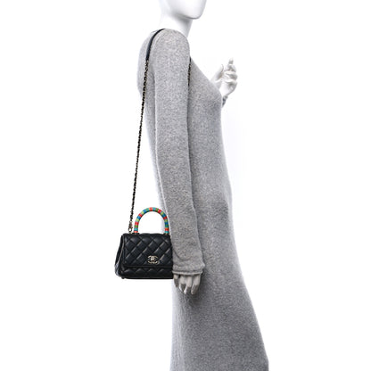 Chanel Goatskin Quilted Rainbow Extra Mini Coco Handle Flap Black 2 of 10