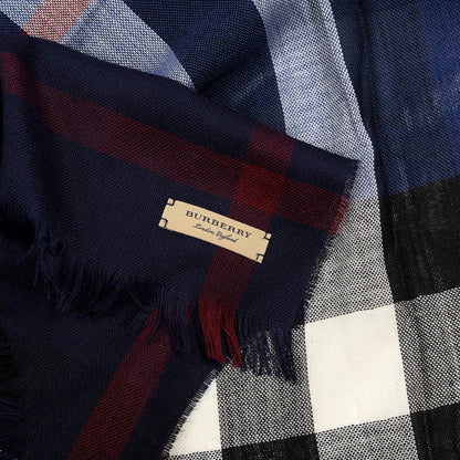 Burberry Wool Cashmere Giant Check Lightweight Scarf Parade Navy 4 of 4