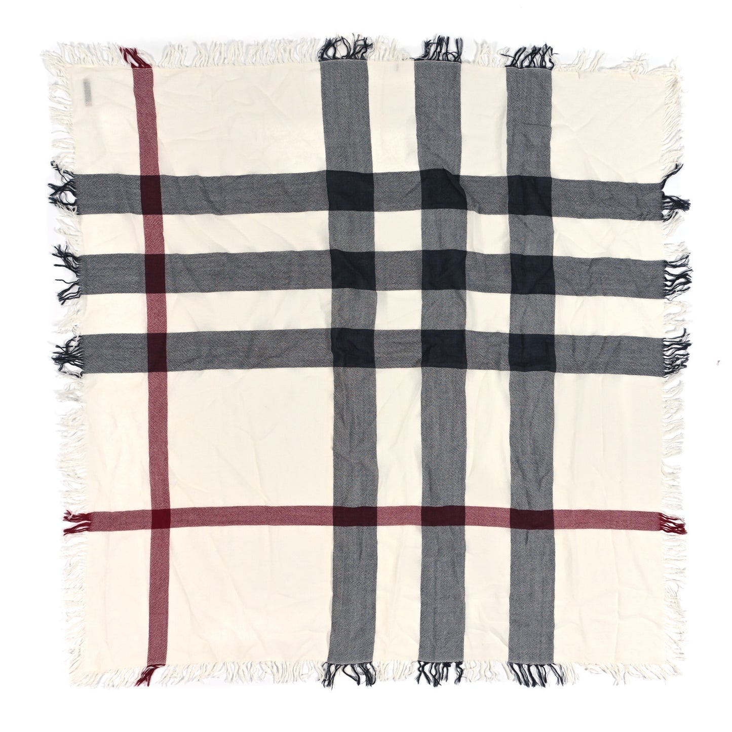 Merino Wool House Check Square Scarf Ivory