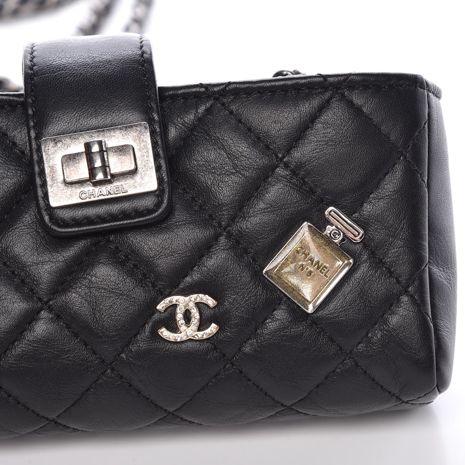 Chanel Aged Calfskin Lucky Charms 2.55 Reissue Mini Clutch With Chain Black 9 of 10