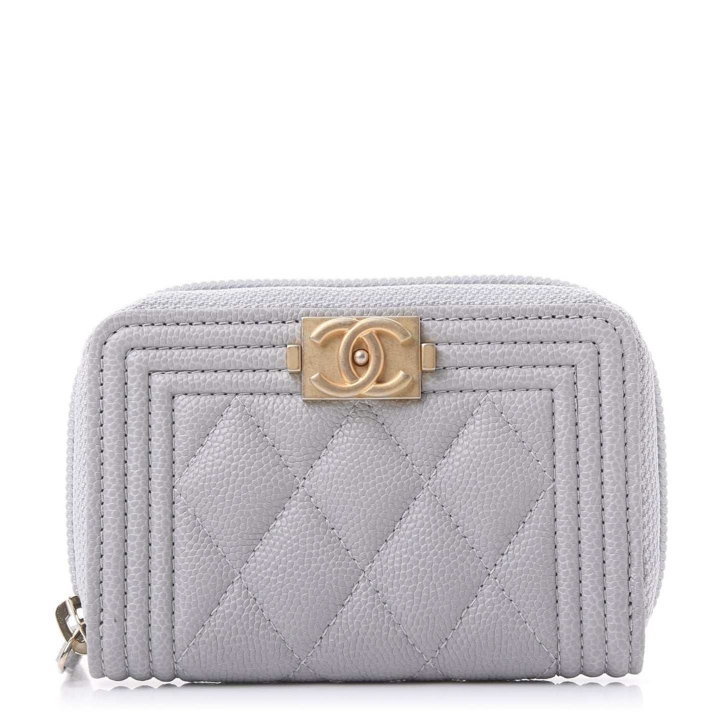Caviar Quilted Boy Zip Around Coin Purse Wallet Grey