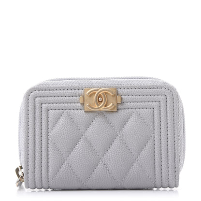 Chanel Caviar Quilted Boy Zip Around Coin Purse Wallet Grey 1 of 11