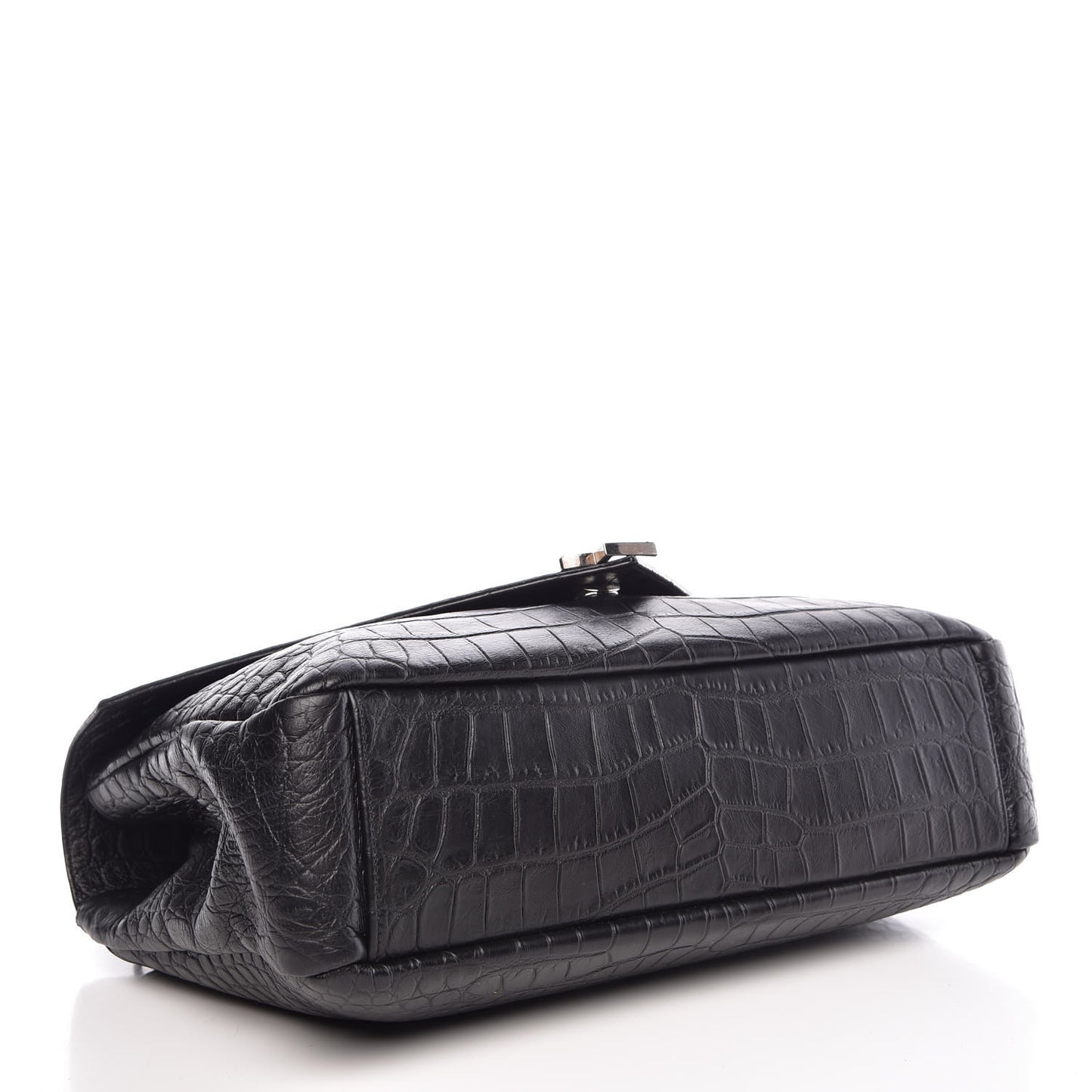 Calfskin Crocodile Embossed Monogram Large College Satchel Black