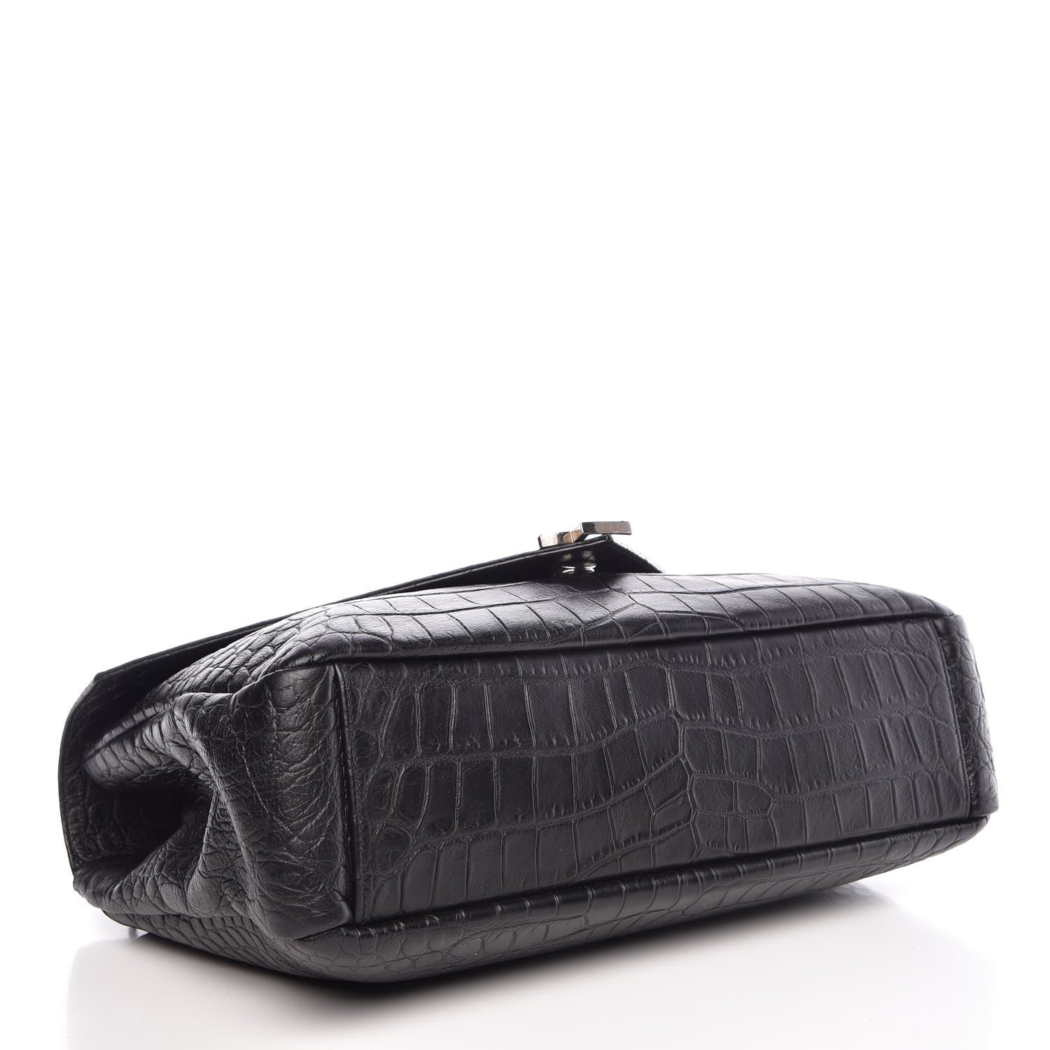 Saint Laurent Calfskin Crocodile Embossed Monogram Large College Satchel Black 4 of 7