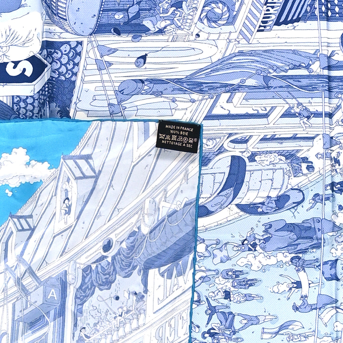 Silk Le Grand Prix du Faubourg Scarf 90 Bleu Azur Bleu Jean White