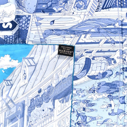 Hermes Silk Le Grand Prix du Faubourg Scarf 90 Bleu Azur Bleu Jean White 2 of 4