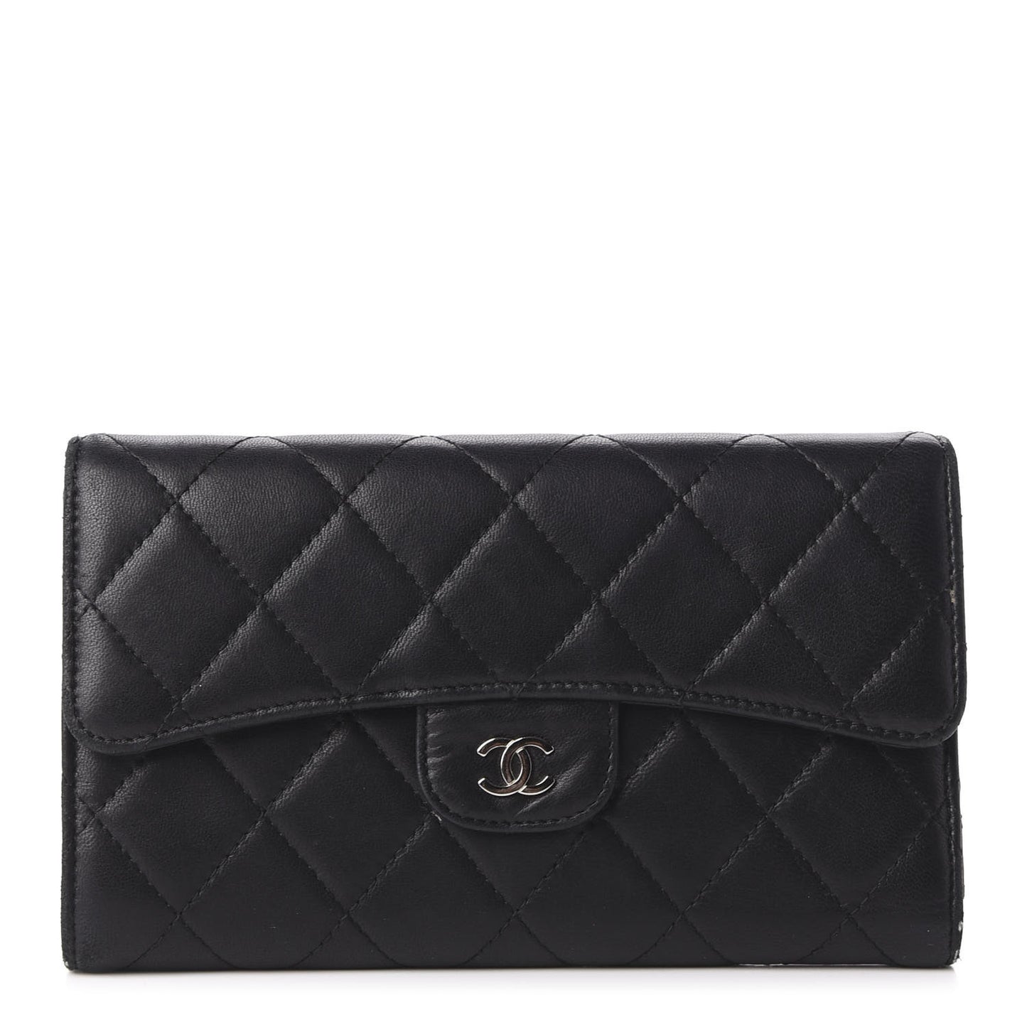 Lambskin Quilted Large Flap Wallet Black