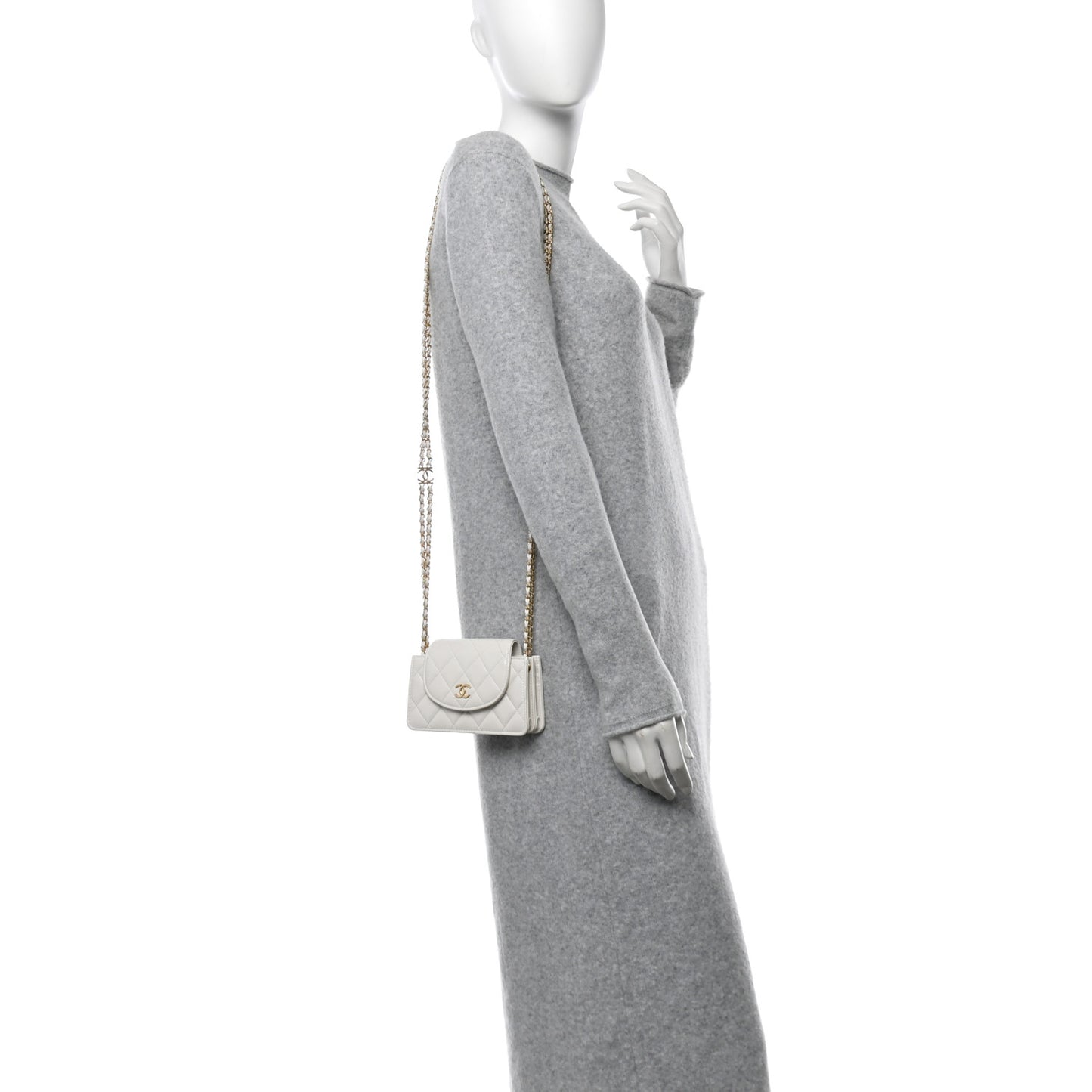 Quilted Flap With Chain White