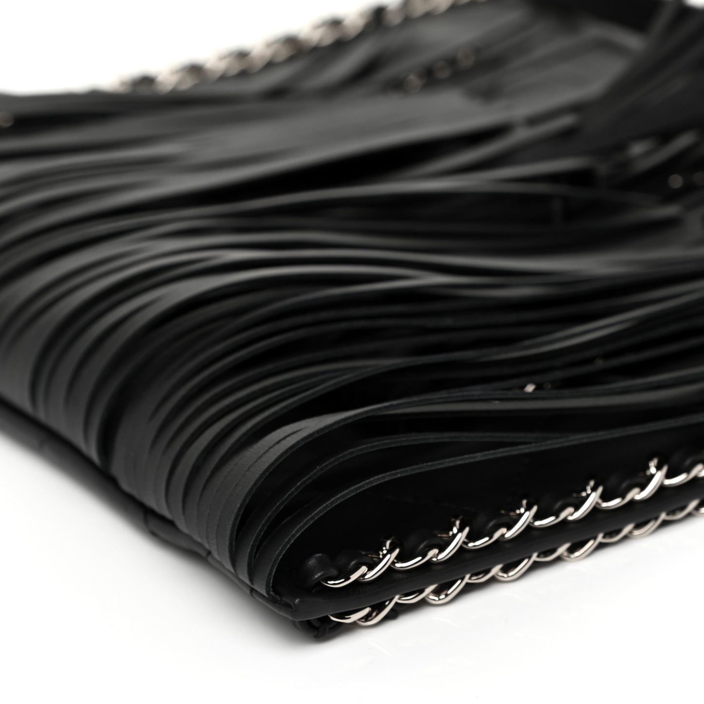 Calfskin Quilted Fringe Shopping Bag Black