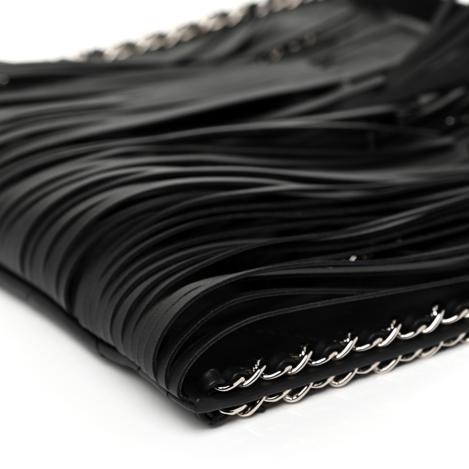 Chanel Calfskin Quilted Fringe Shopping Bag Black 10 of 13