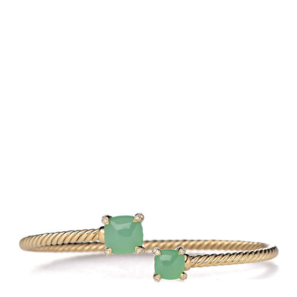 David Yurman 18K Yellow Gold Diamond Chrysoprase Chatelaine Bypass Bracelet 1 of 4
