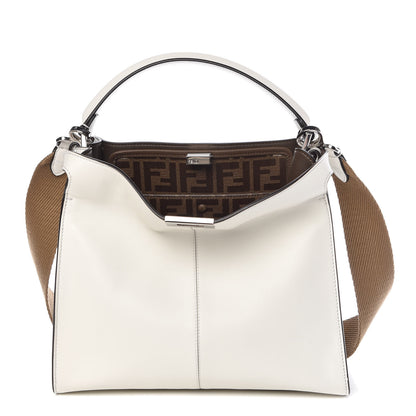 Fendi Vitello Seta Glazed Fabric FF 1974 Medium Peekaboo X-Lite White Ice Mogano Panna 1 of 9